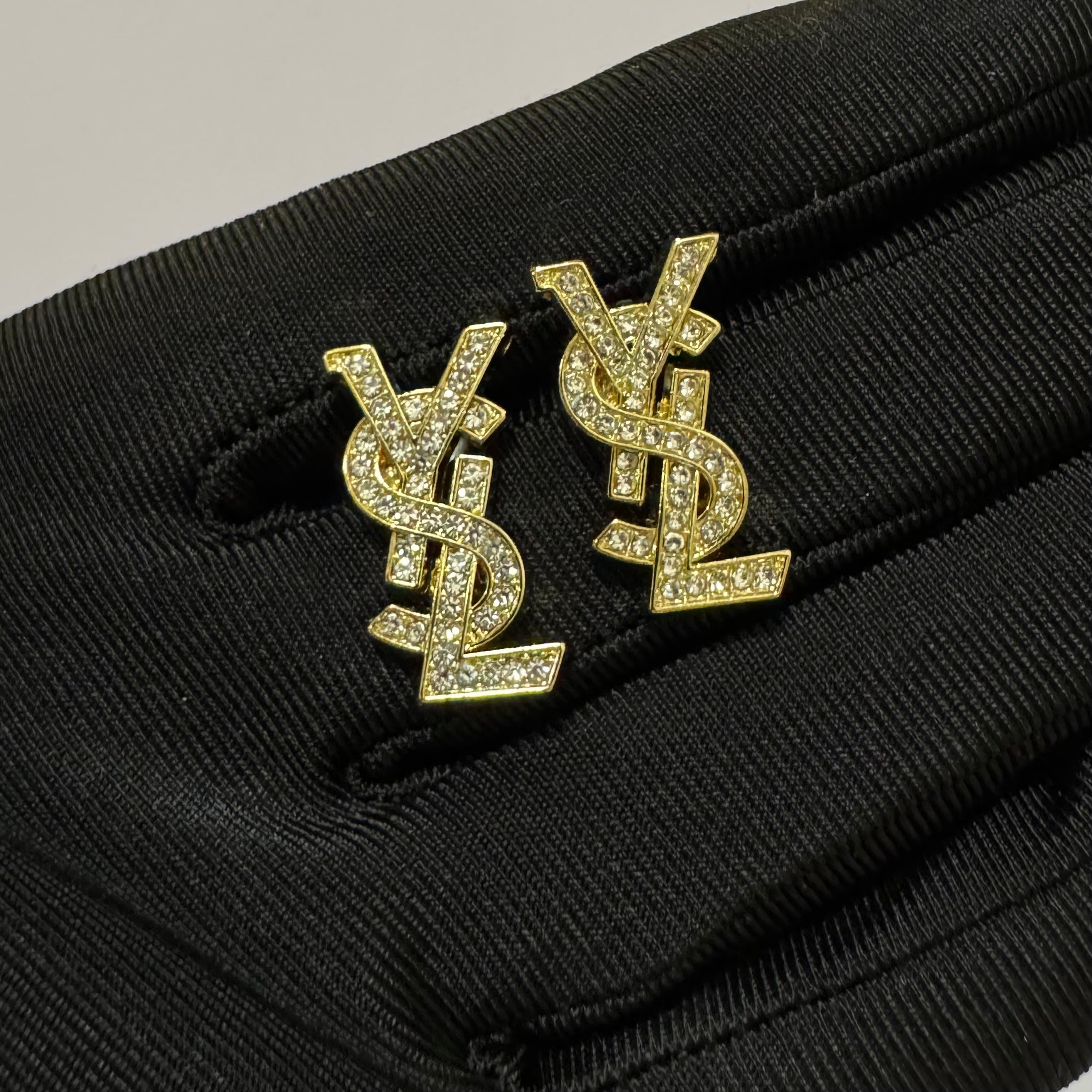 YSL RHINESONE LOGO STUD EARRINGS