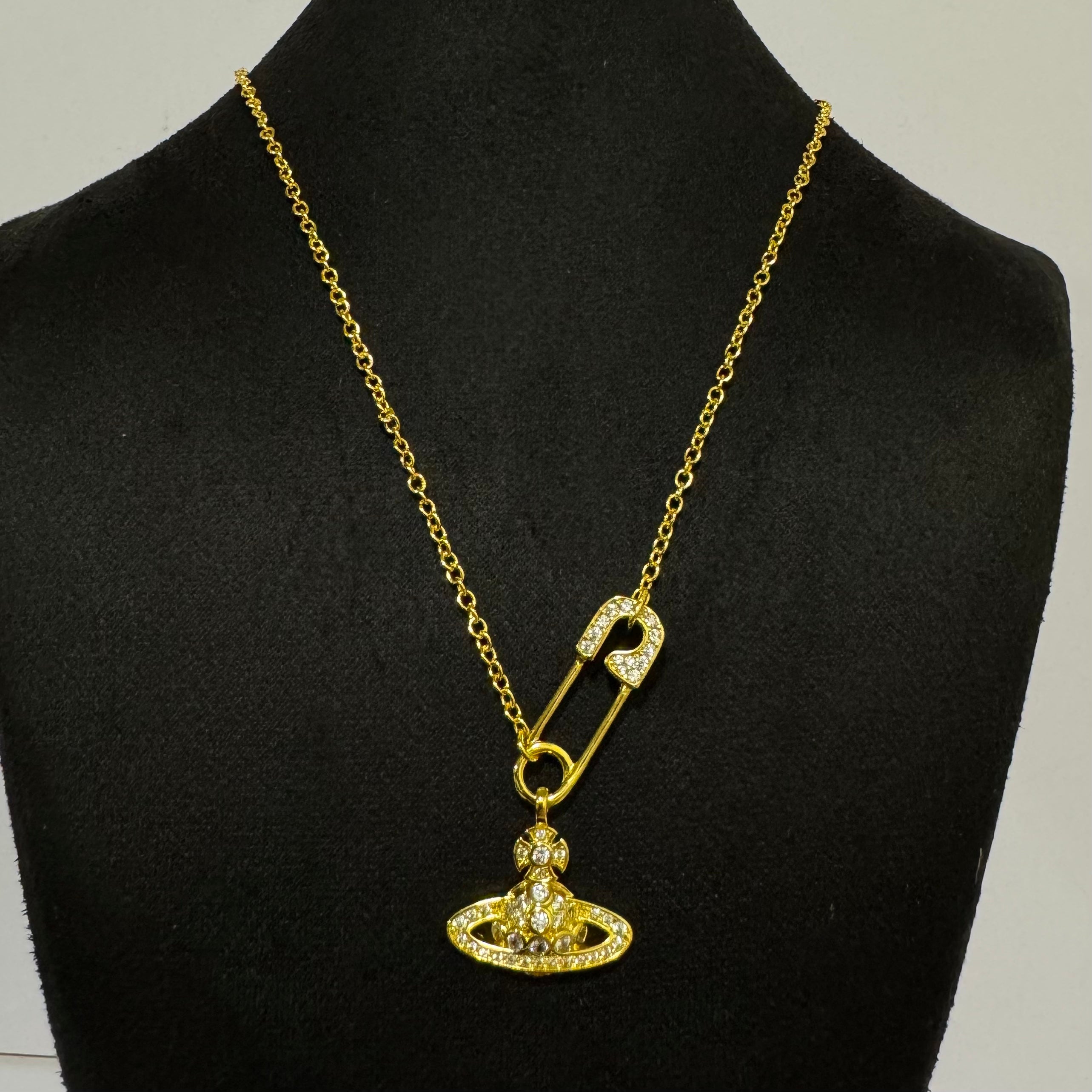 VW PLANET SAFETY PIN NECKLACE