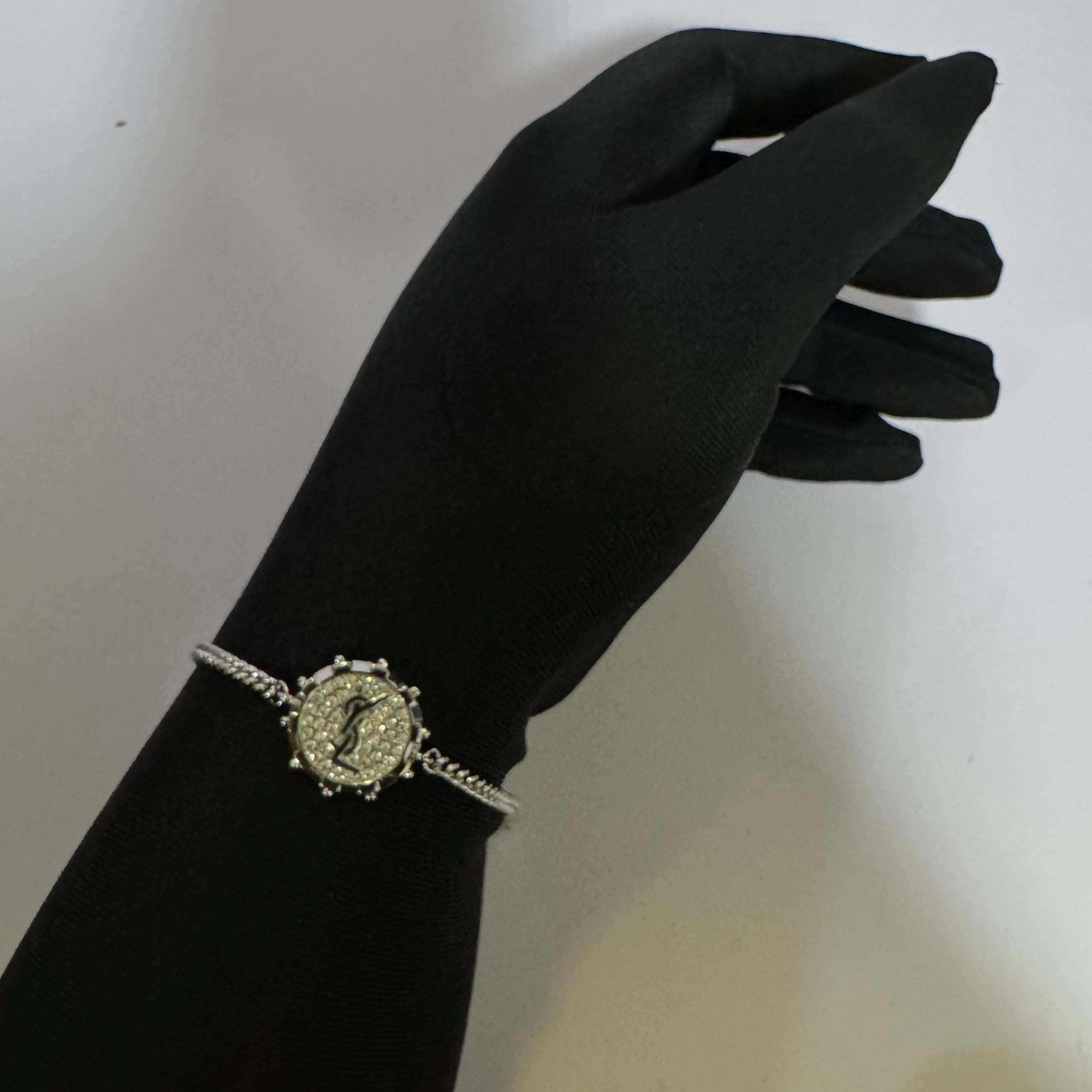 YSL SILVER RHINESTONE PENDANT BRACELET