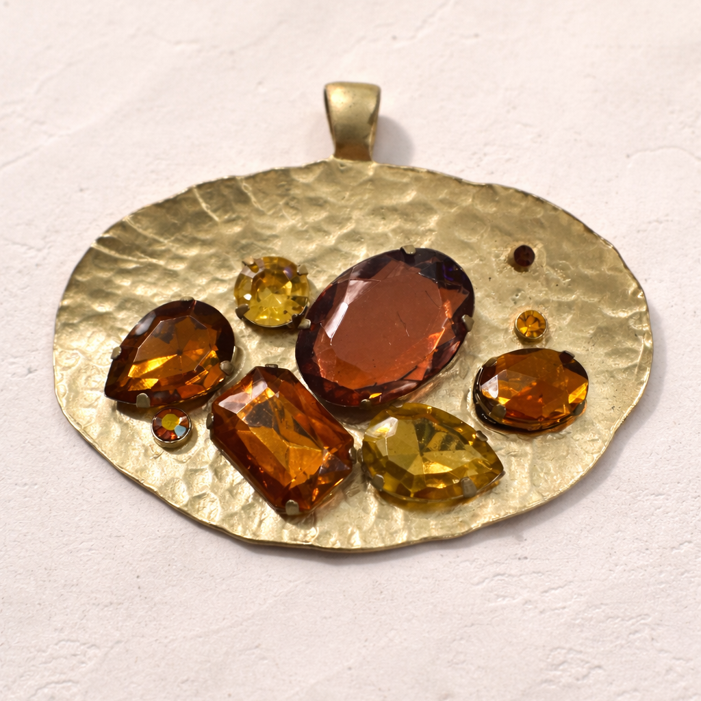 Vintage Sculpted Gold Amber Cluster Pendant