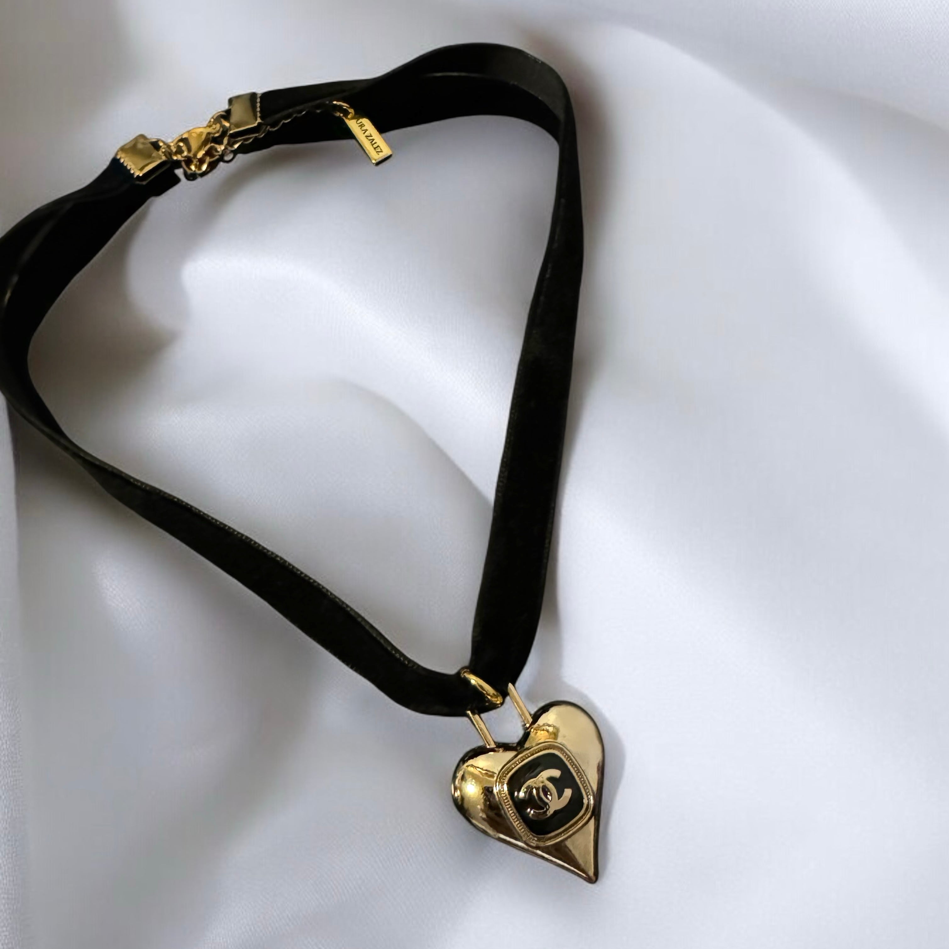 REPURPOSED CC HEART VELVET CHOKER NECKLACE