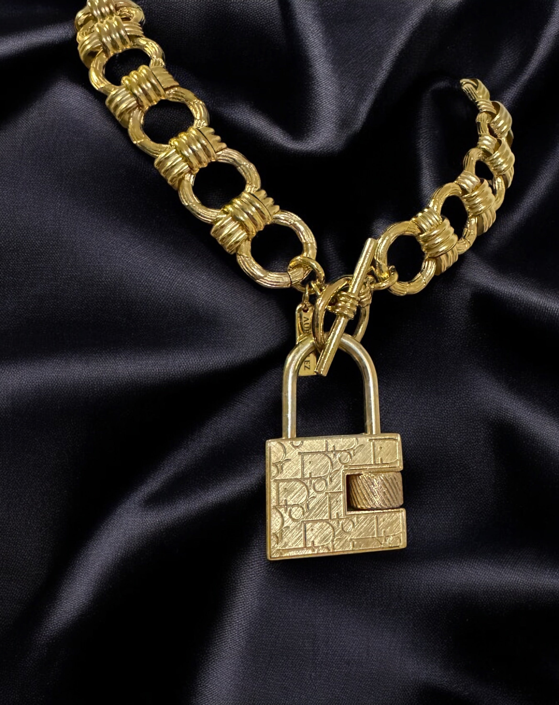 REPURPOSED DIOR MONOGRAM PADLOCK NECKLACE