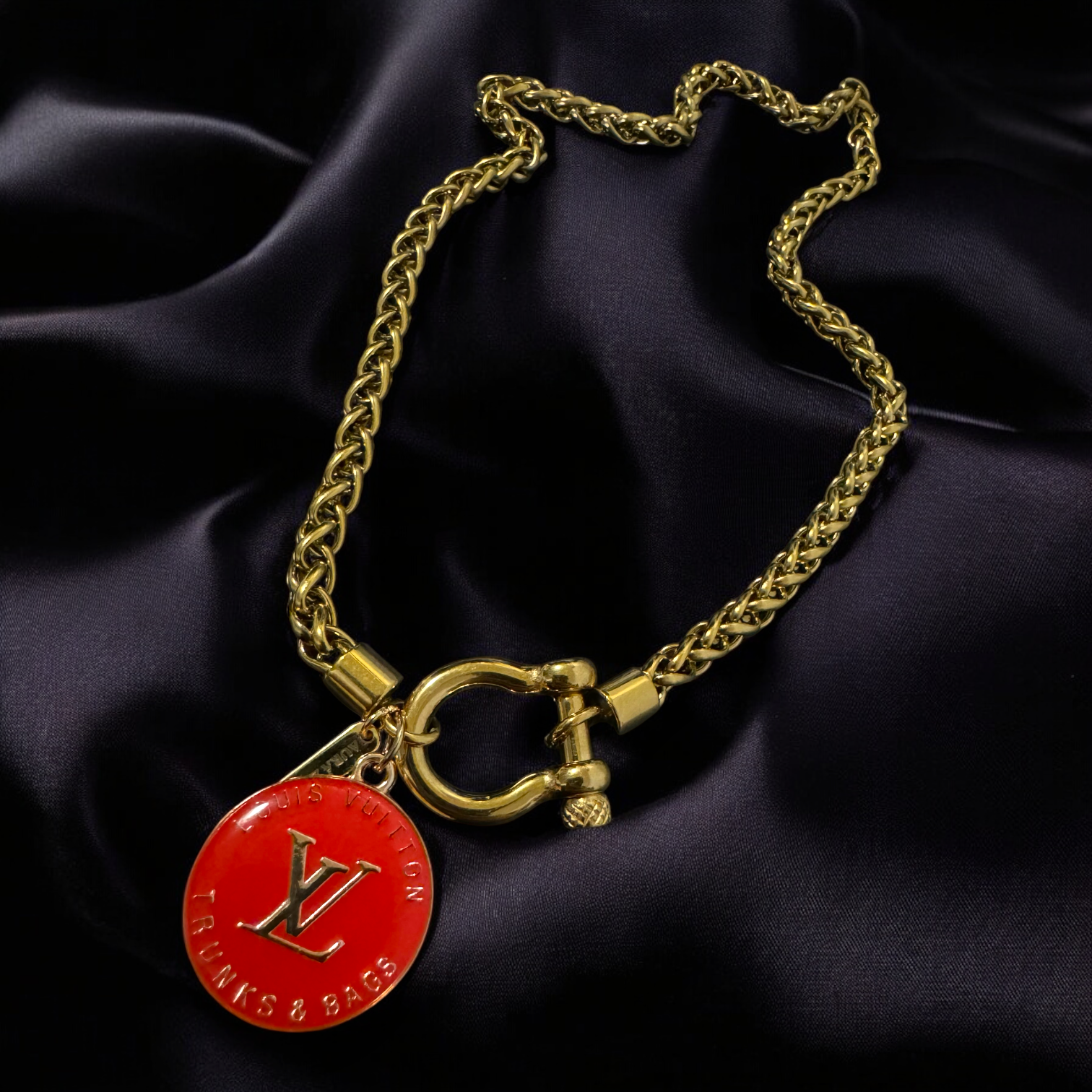 REPURPOSED LV RED/ORANGE TRUNKS & BAGS NECKLACE