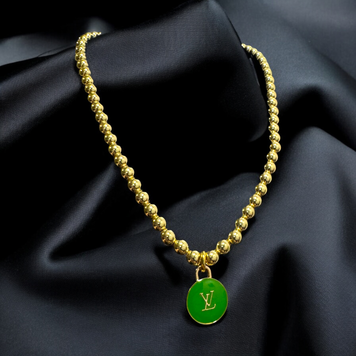 REPURPOSED MINI GREEN LV NECKLACE