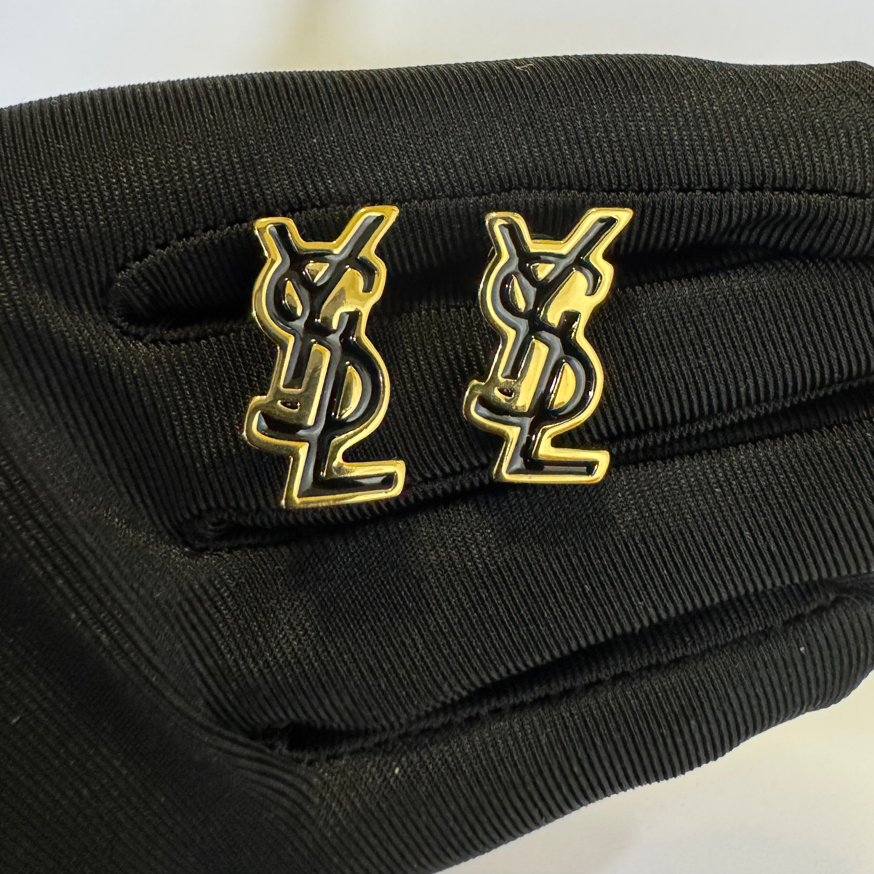 YSL BLK GOLD LOGO STUD EARRINGS