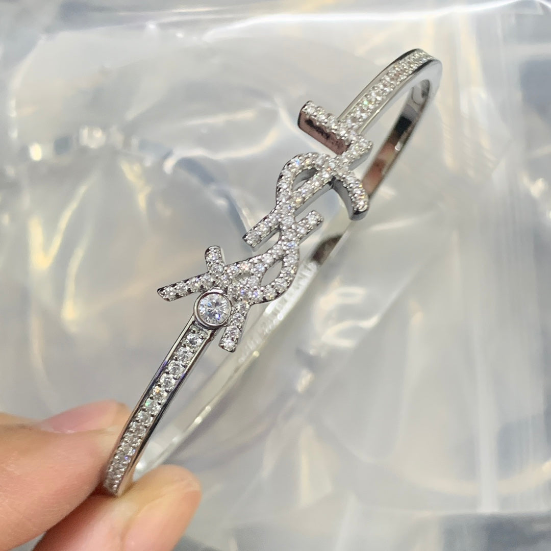 YSL SILVER STONE BANGLE BRACELET