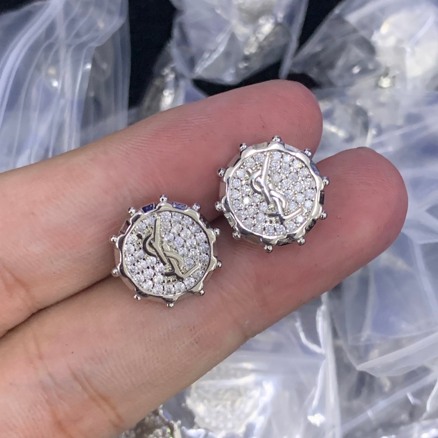 YSL BLING STUD EARRINGS SILVER