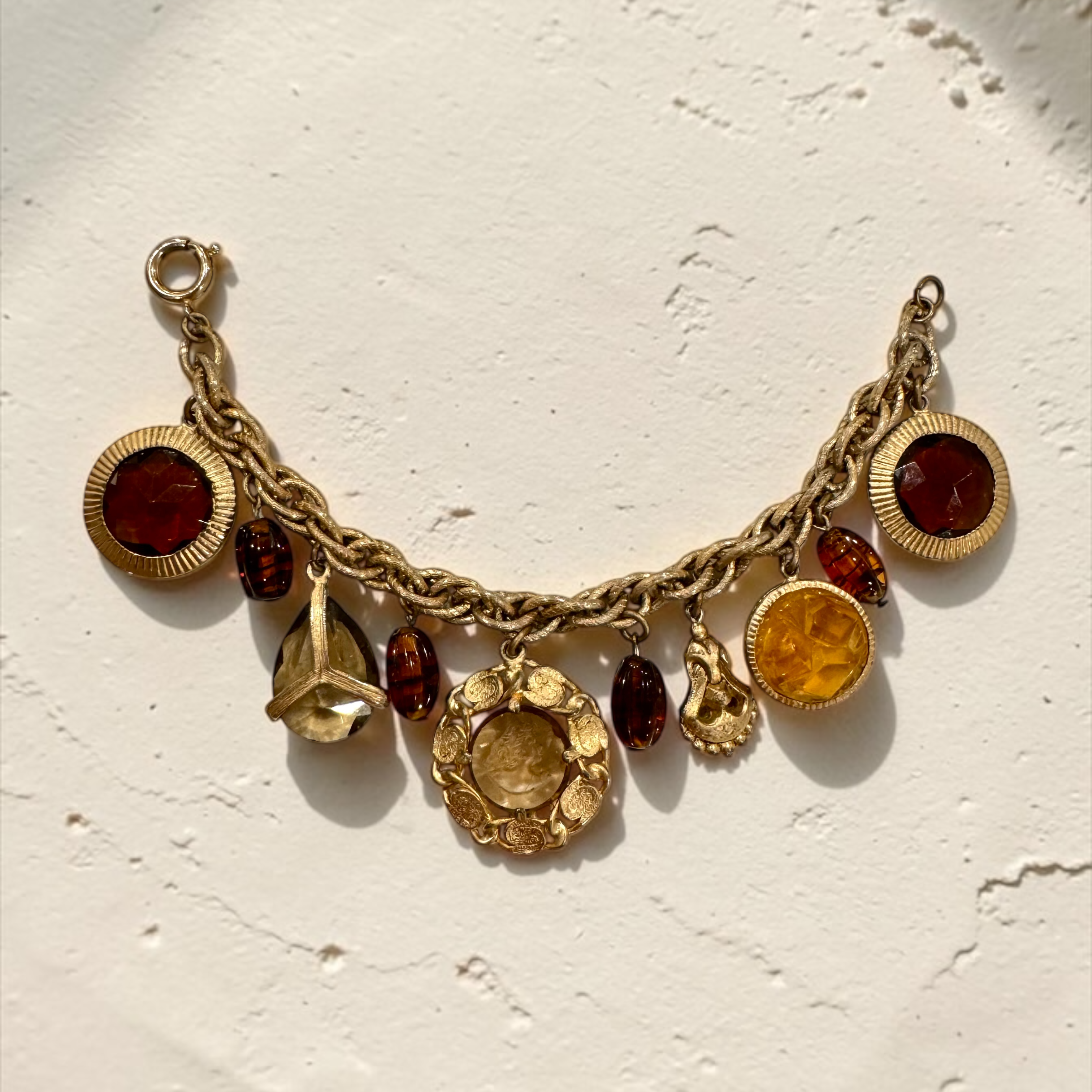 Vintage 70s Amber Charm Bracelet