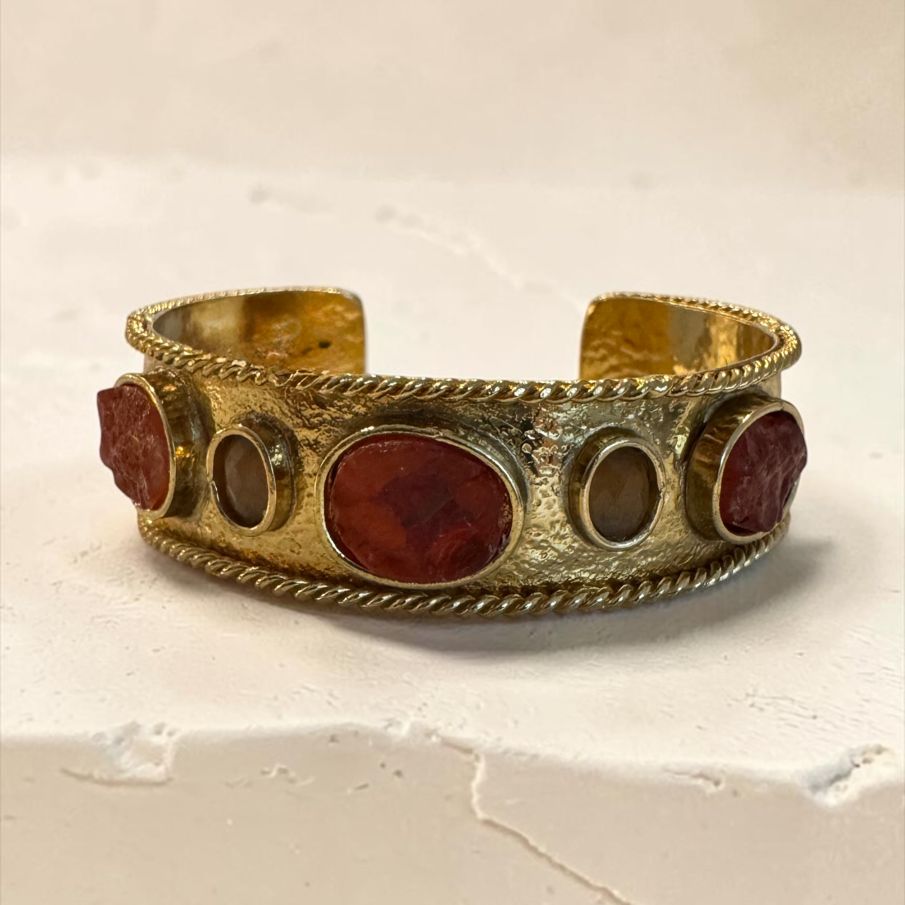 Indian Artisan Orange Smokey Citrine Cuff Bracelet