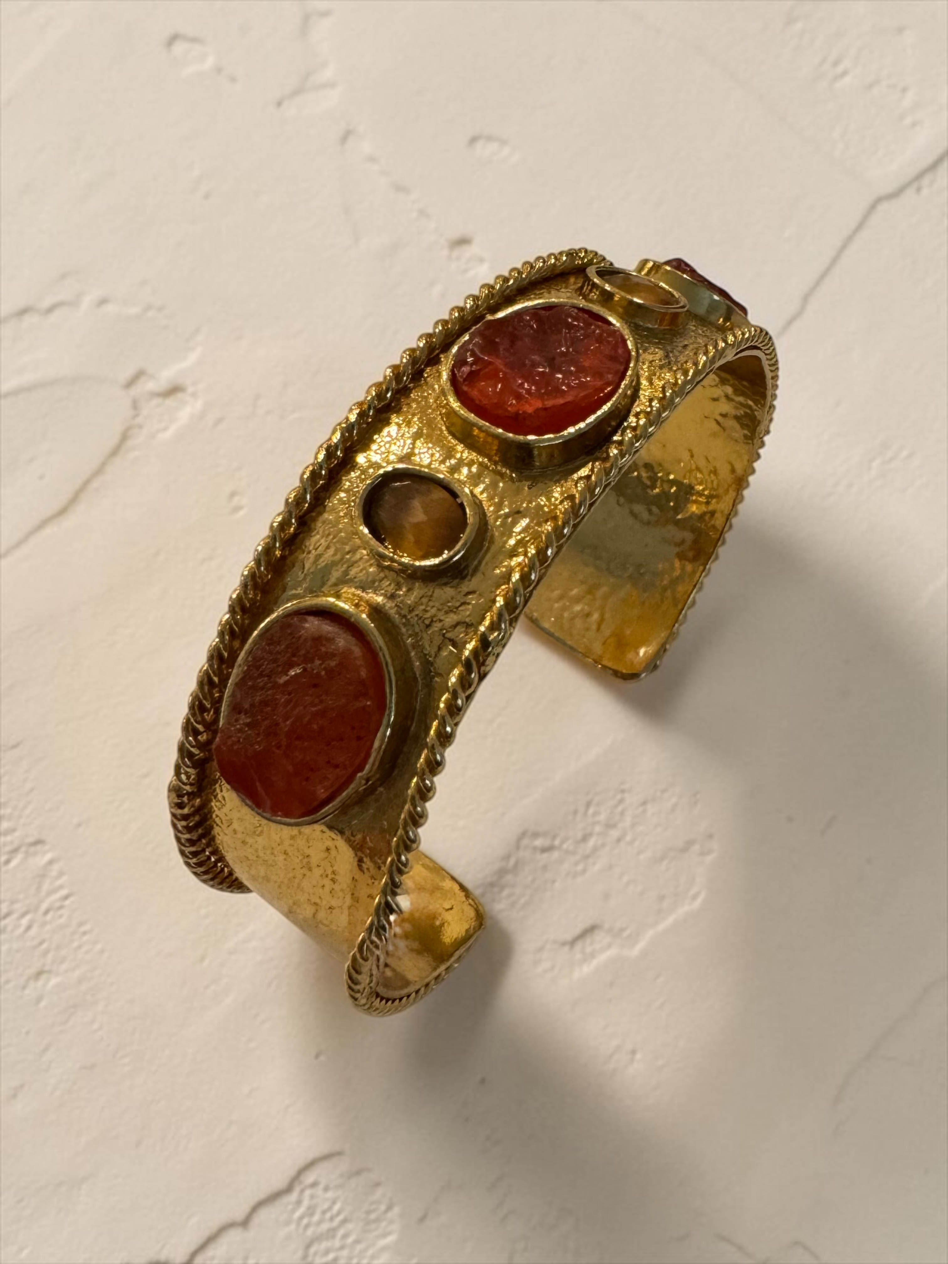 Indian Artisan Orange Smokey Citrine Cuff Bracelet