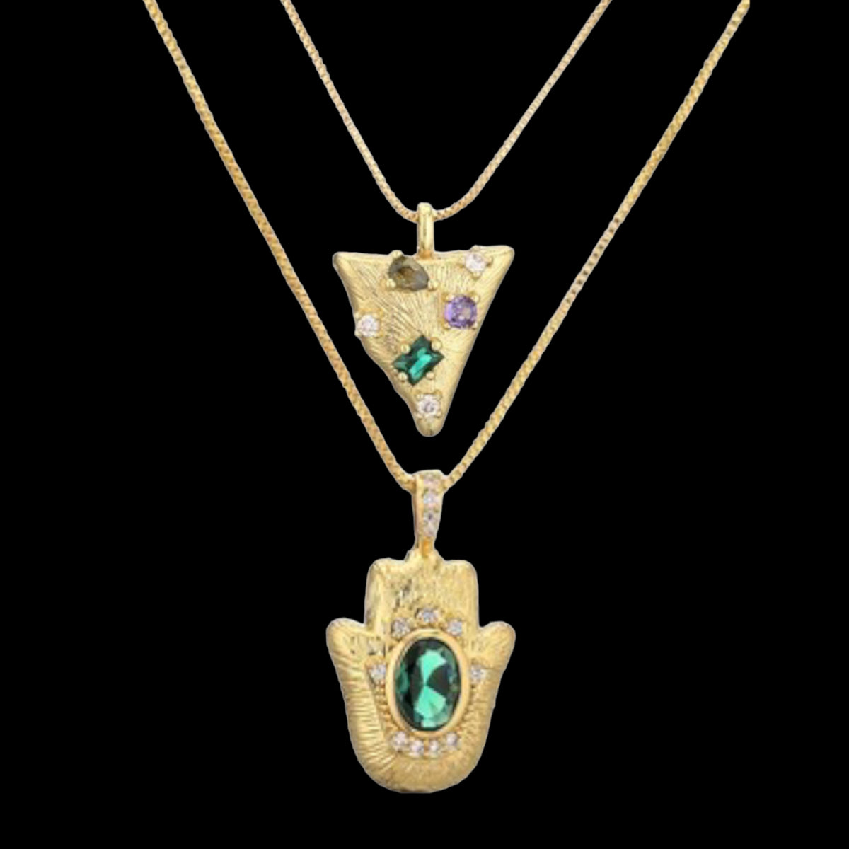 EMERALD HAMSA NECKLACE SET