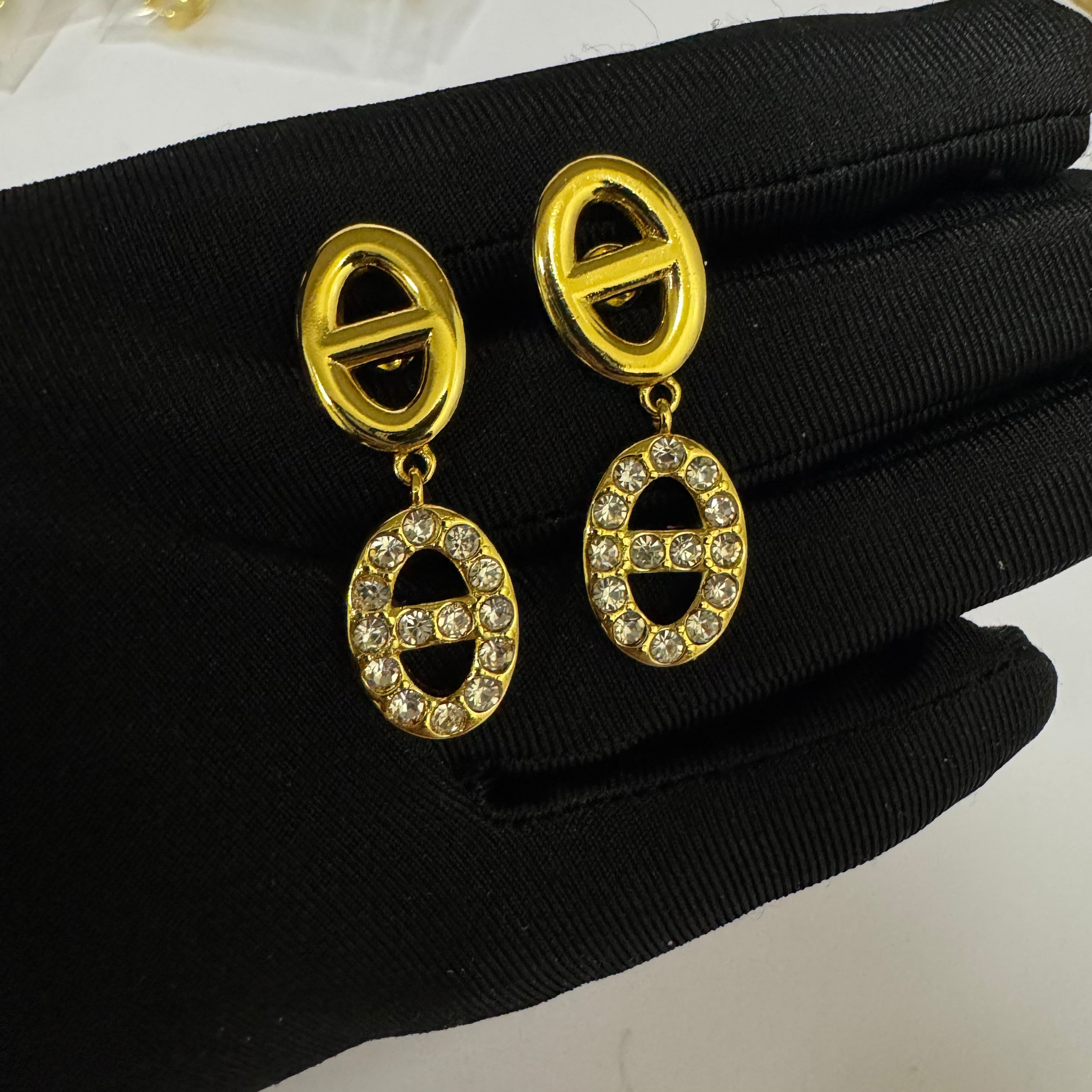 HER-MES MARINER RHINESTONE EARRINGS
