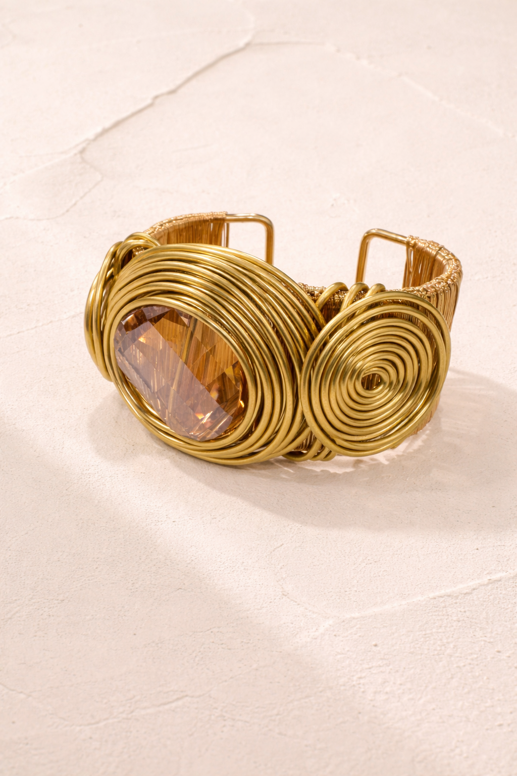 Vintage Wire Wrapped Topaz Stone Cuff Bracelet