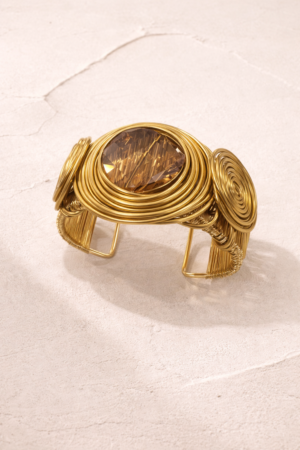 Vintage Wire Wrapped Topaz Stone Cuff Bracelet