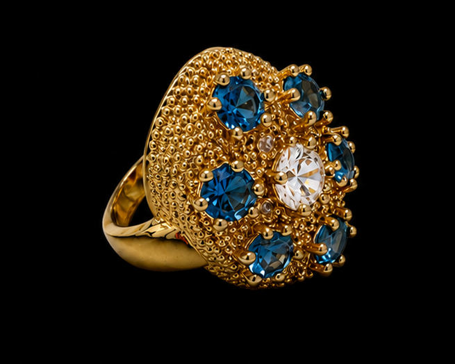 Dahlia Bloom Ring - Blue