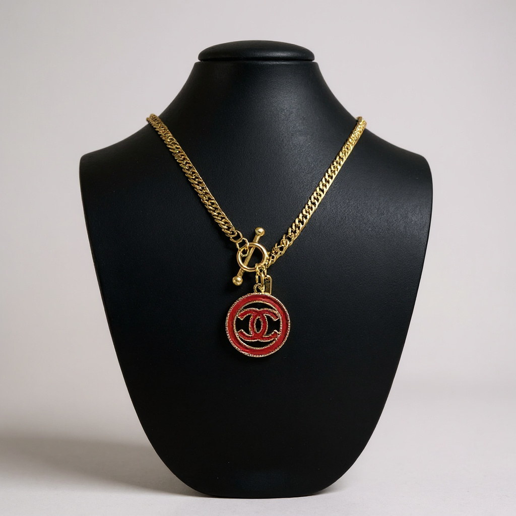 REPURPOSED CC RED PENDANT NECKLACE
