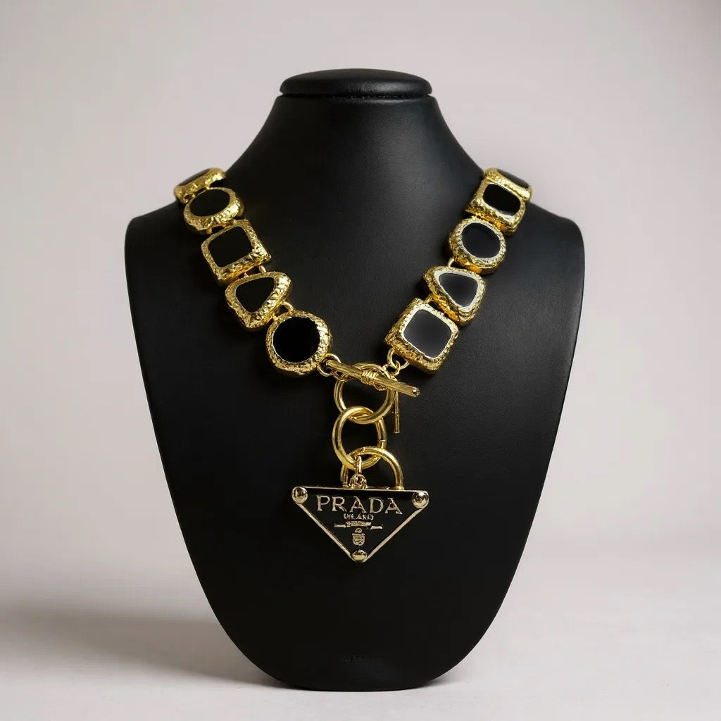 REPURPOSED PRADA BLACK TRIANGLE NECKLACE