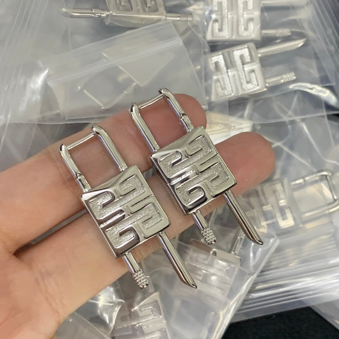 GIVEN-CHY SILVER LOGO LOCK EARRINGS
