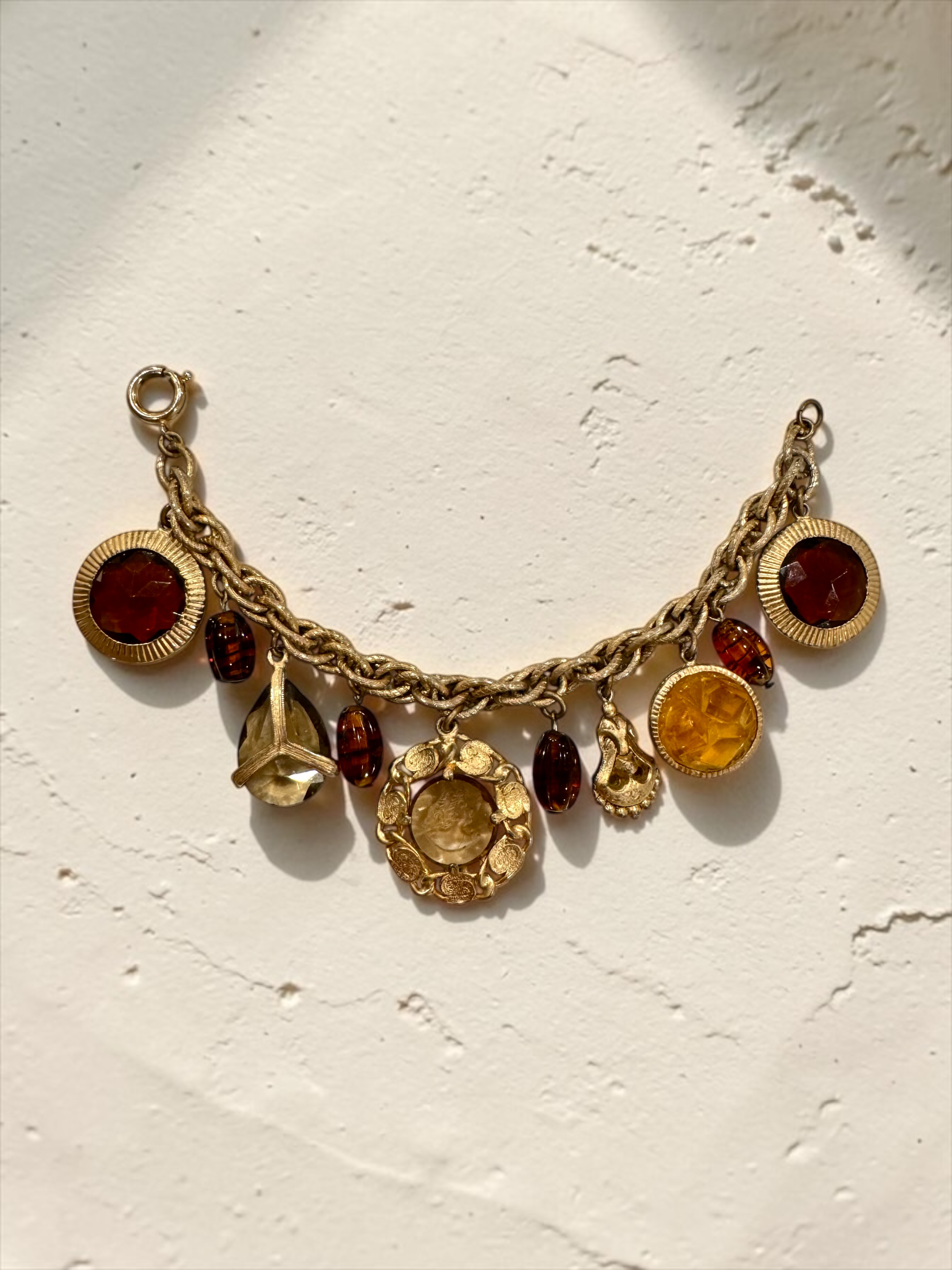 Vintage 70s Amber Charm Bracelet