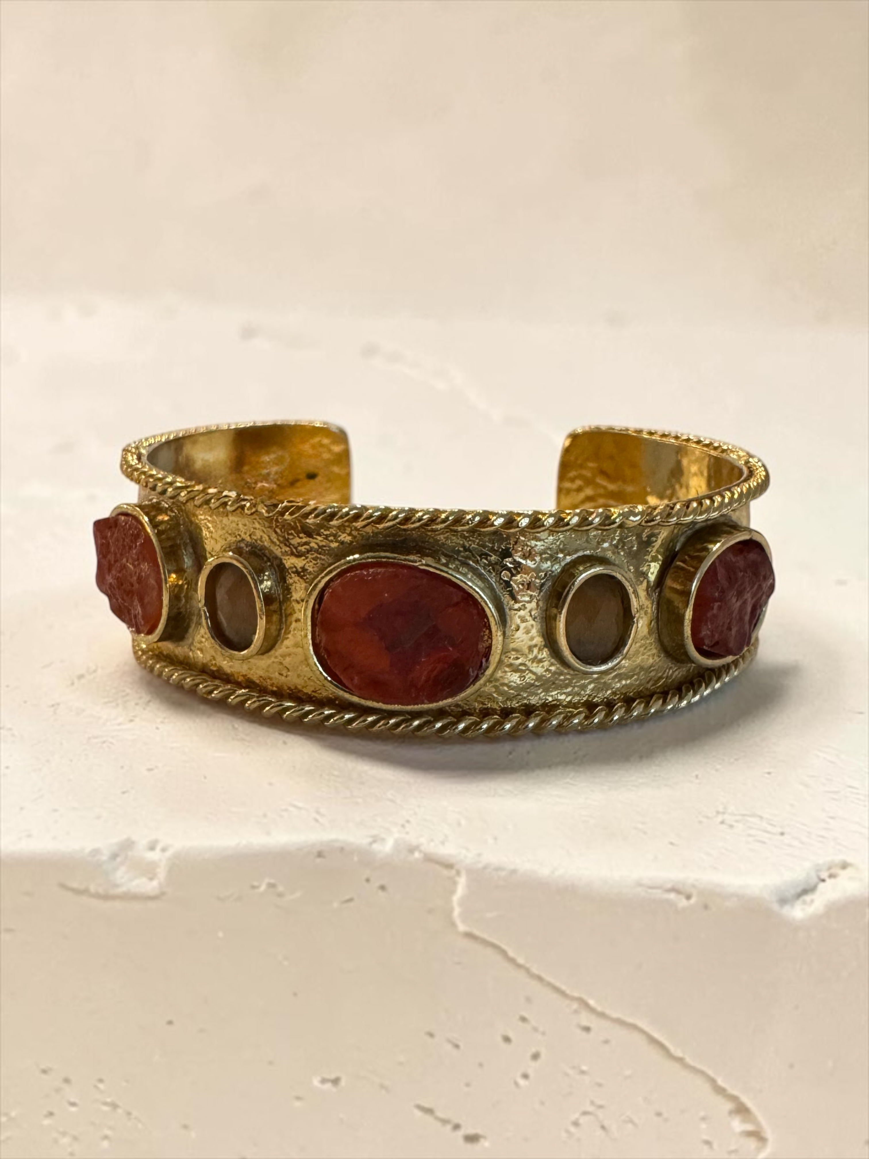 Indian Artisan Orange Smokey Citrine Cuff Bracelet